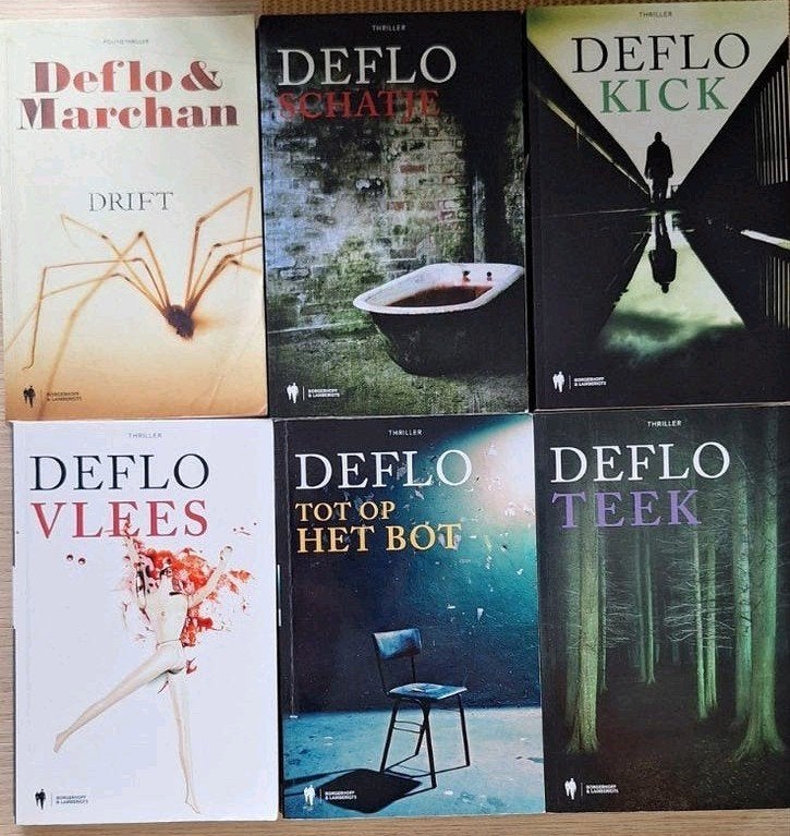 Lot van 6 thrillers van deze Vlaamse topauteur.  Ook apart., Boeken, Ophalen of Verzenden, Zo goed als nieuw, Luc Deflo