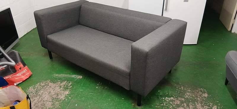 Grijze stoffen driezit zetel, in goede staat, Ophalen, Gebruikt, 150 tot 200 cm, Driepersoons
