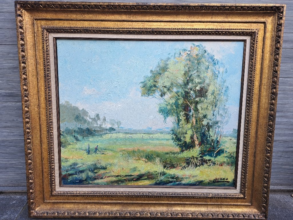 Huile sur toile paysage signe Louis henno, Antiek en Kunst, Ophalen of Verzenden