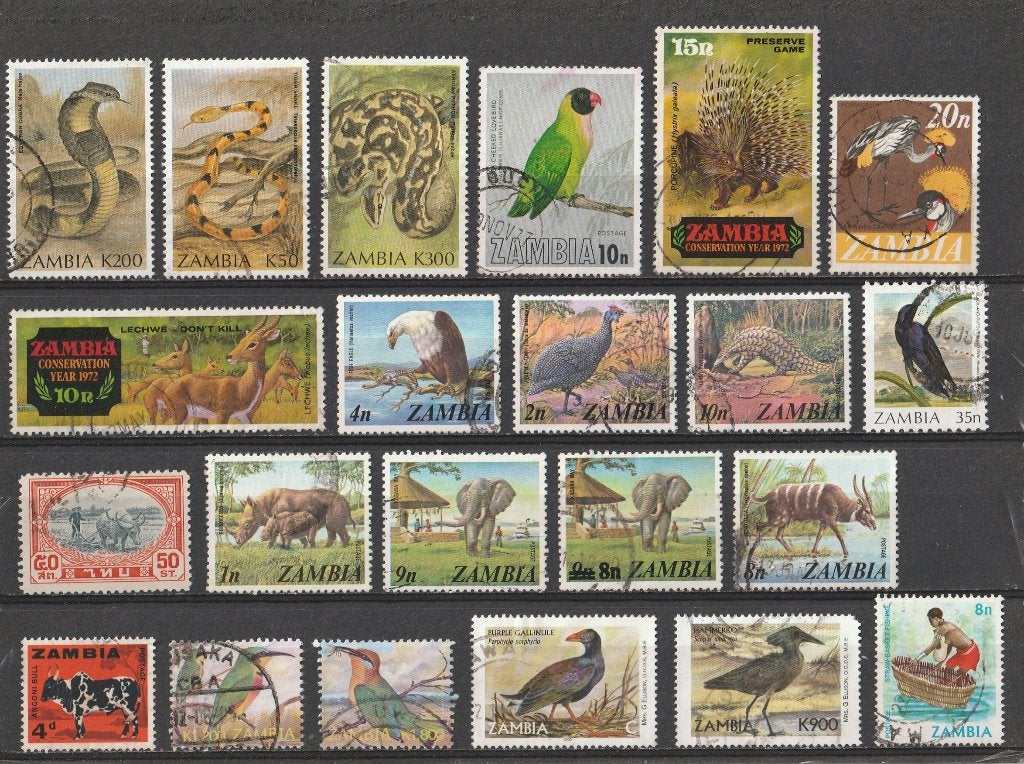 58  LOSSE  ZEGELS  ZAMBIA  DIEREN  Varia ( Zie 4 scans ), Verzenden, Dier of Natuur