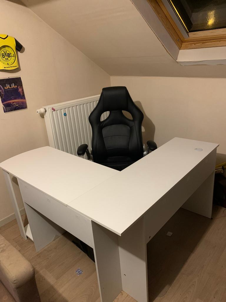 Bureau d'angle blanc, Maison & Meubles, Bureaux, Utilisé, Bureau d'angle, Autres marques, Bois, Blanc, Démontable, Espace de rangement