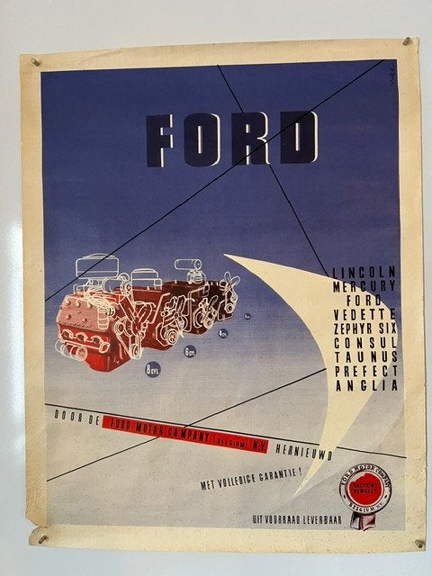 Oude affiche Ford Belgium 1950's, Ophalen