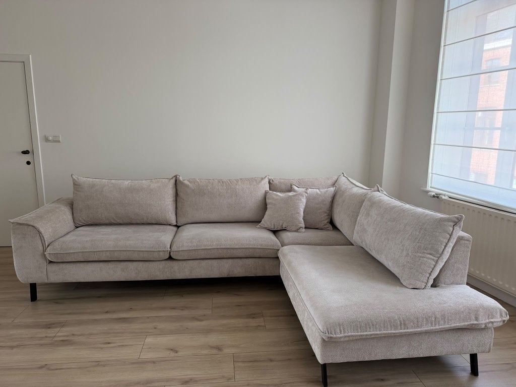 Licht beige bank. Modern en comfortabele hoekbank., Maison & Meubles, 75 à 100 cm, 125 cm ou plus, Comme neuf, Enlèvement