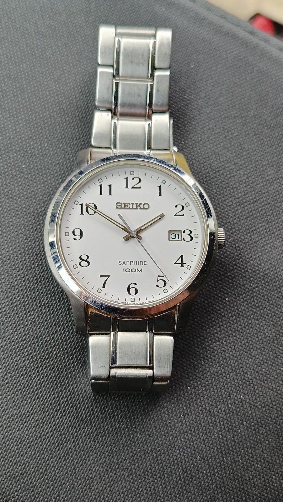 Montre à quartz originale Seiko Saphire 100M pour homme, Montre-bracelet, Seiko, Enlèvement ou Envoi, Acier