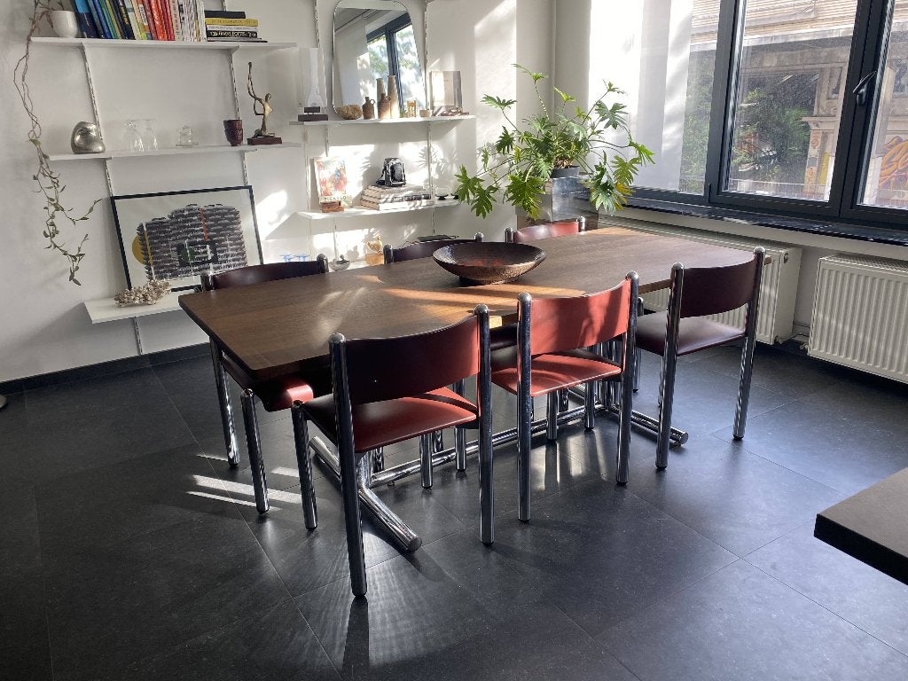Vintage houten eettafel met 6 stoelen, Maison & Meubles, Tables | Tables à manger, Enlèvement, Utilisé, 50 à 100 cm, Rectangulaire