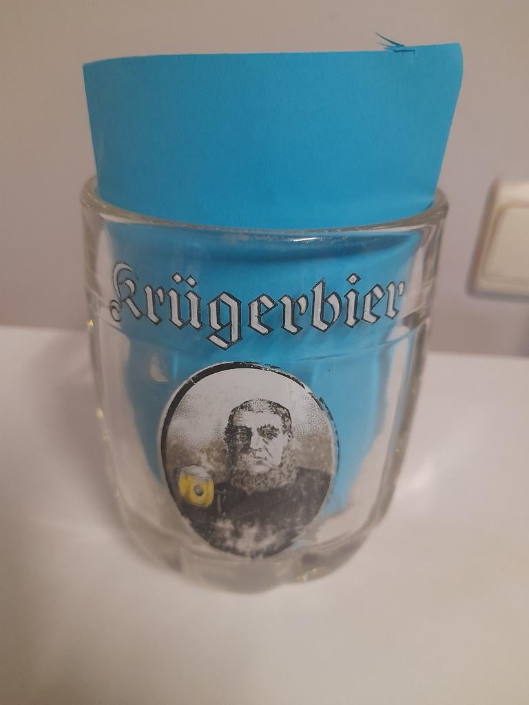 Bierglas krügerbier emaille, Verzamelen, Ophalen of Verzenden, Bierglas