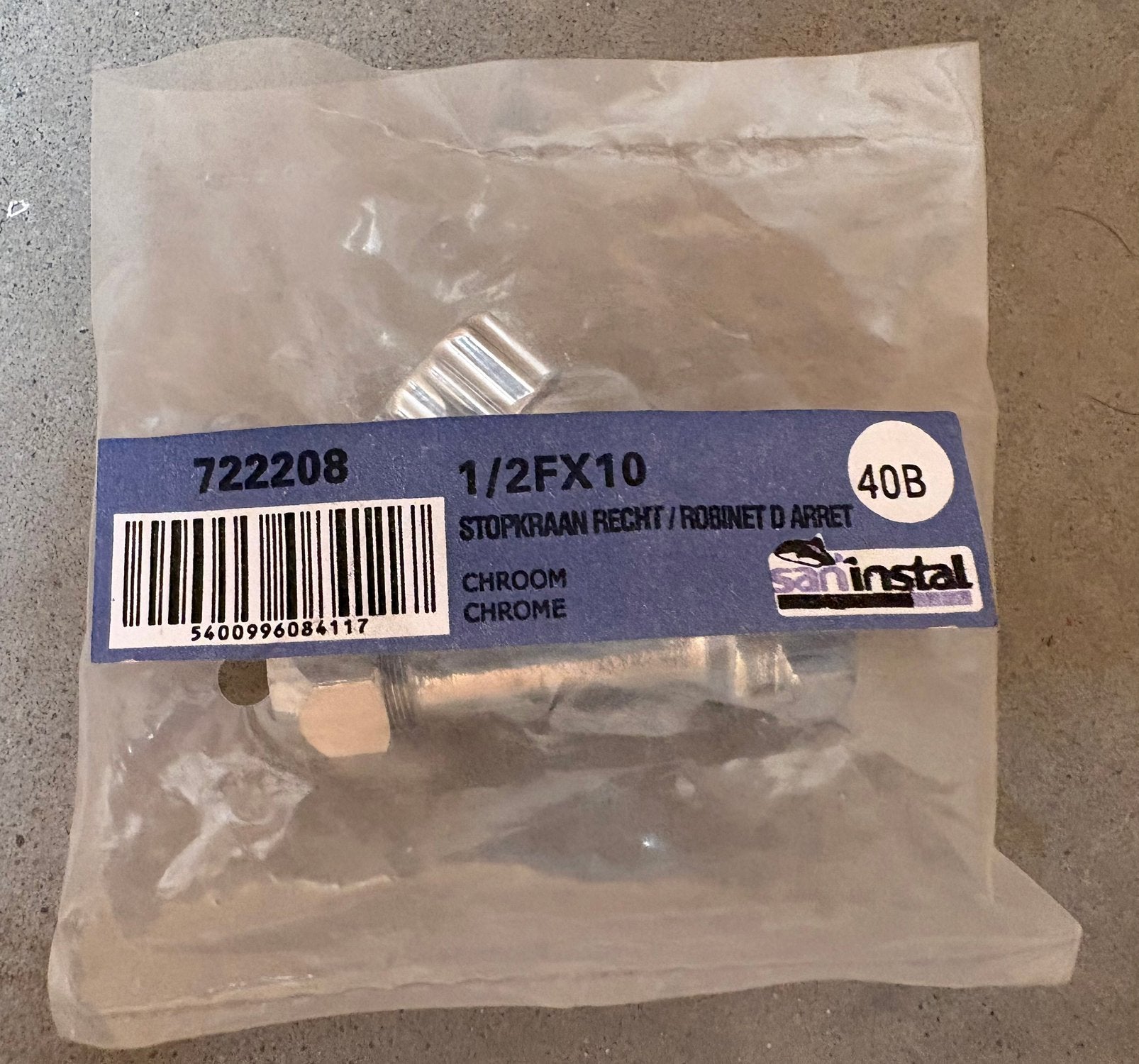 Robinet d’arret chrome . 1/2 FX10 . Saninstal. Neuf, Enlèvement ou Envoi, Comme neuf, Chrome, Robinet