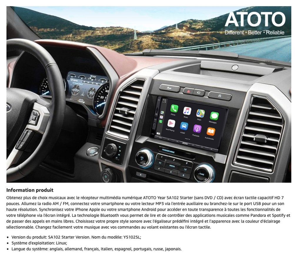 Autoradio Double DIN ATOTO-SA102 Starter (YS102SL), Enlèvement ou Envoi, Utilisé