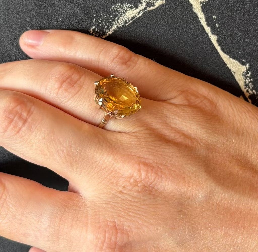 Citrien 14k gouden edelsteen dames ring klassiek fraai, Ophalen of Verzenden, Zo goed als nieuw, Dame of Heer, Met edelsteen