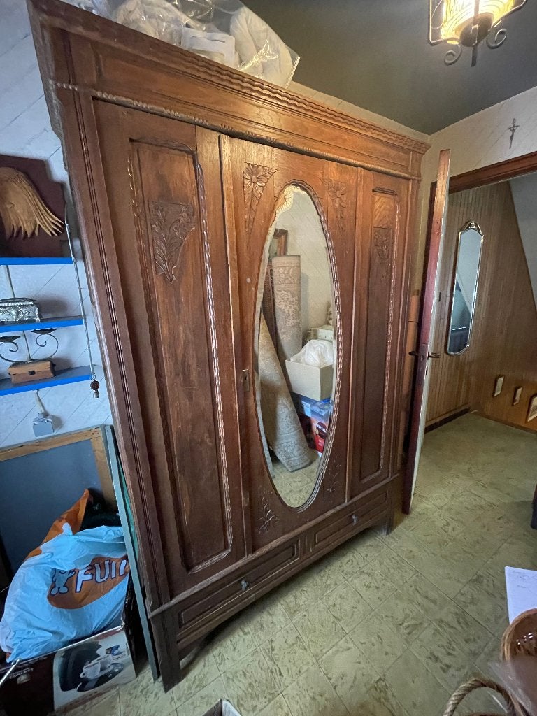 armoire ancienne avec miroir et 2 tiroirs, 100 à 150 cm, Enlèvement, Utilisé, 200 cm ou plus