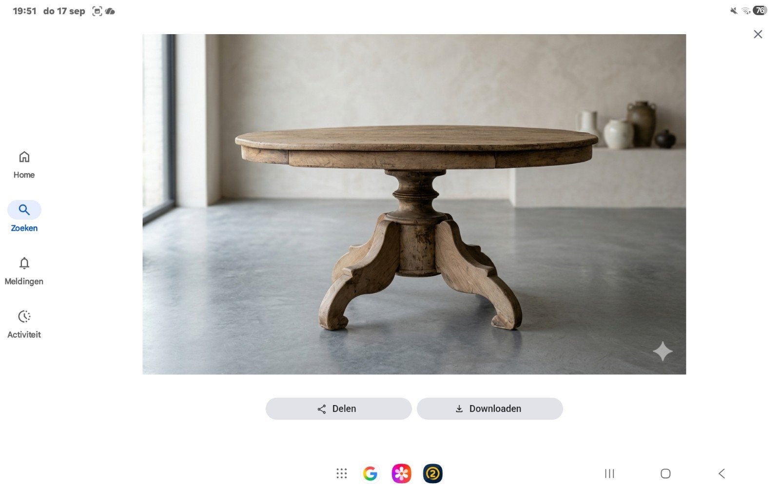 koopje’grote ronde landelijke tafel in eik SALON/BIJZETTAFEL, Ophalen, Rond