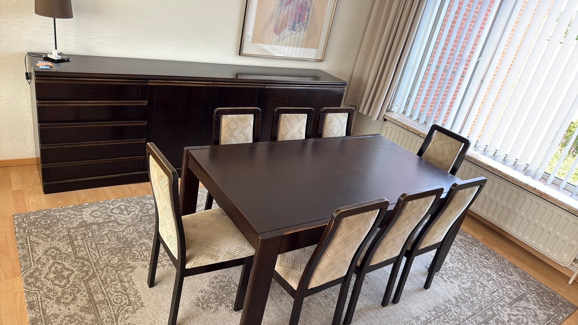 Eiken Eetkamer, tafel 8 stoelen dressoir en kast// apart kan, Enlèvement, Utilisé