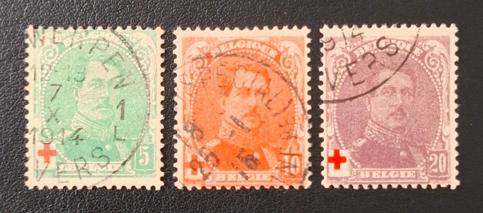 België: OBP 129/31 (●) Rode Kruis 1914., Met stempel, Frankeerzegel, Ophalen of Verzenden, Gestempeld