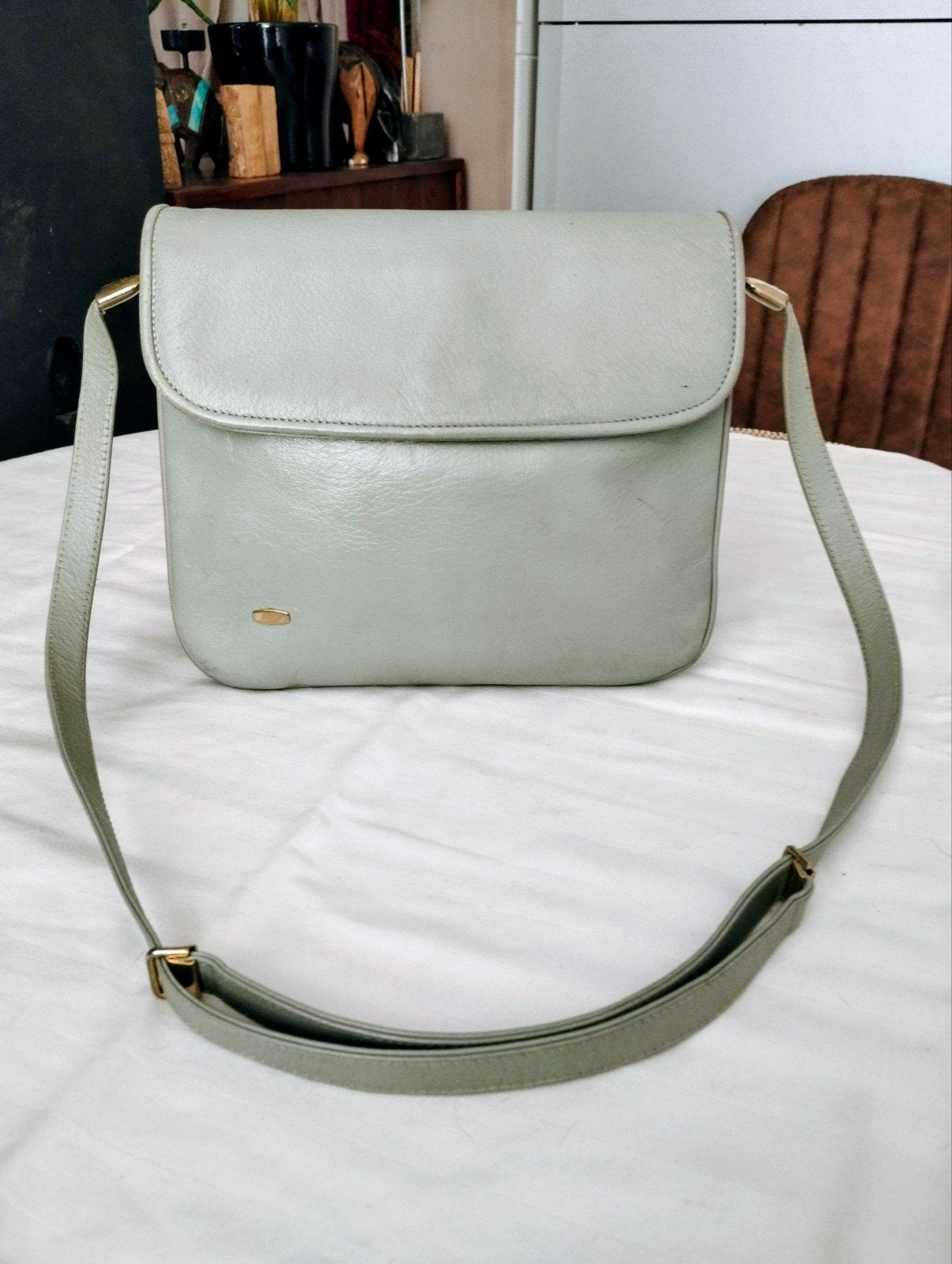 Sac à bandoulière en cuir gris clair 24 X 20 cm, Enlèvement, Gris, Cuir