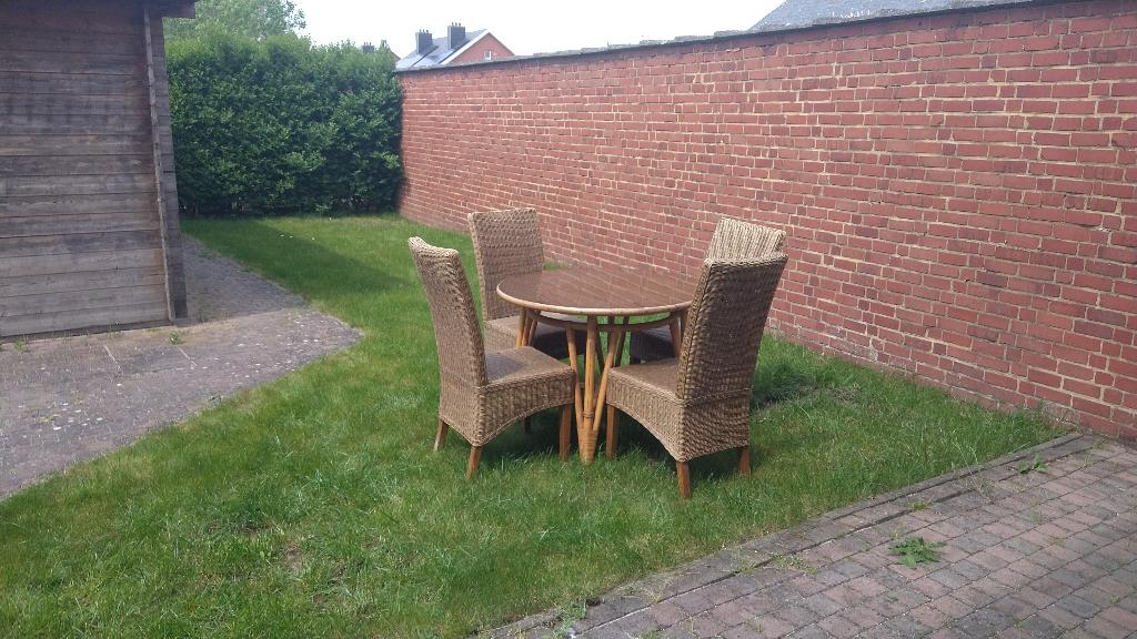 Tuinset. Tafel en + 4 stoelen. Terrasmeubelset, Tuin en Terras, Ophalen, Gebruikt, Rotan