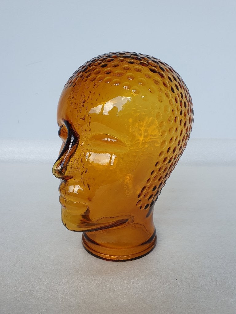 Vintage glazen hoofd oranje ca. 24 cm, Antiek en Kunst, Kunst | Designobjecten, Object, Oranje, Ophalen of Verzenden