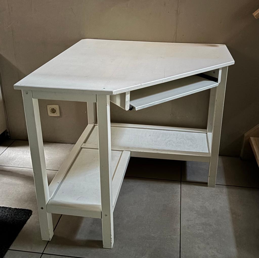 Hoekbureau wit massief hout Vintage, Ophalen, 90 cm, Hoekbureau, Vintage