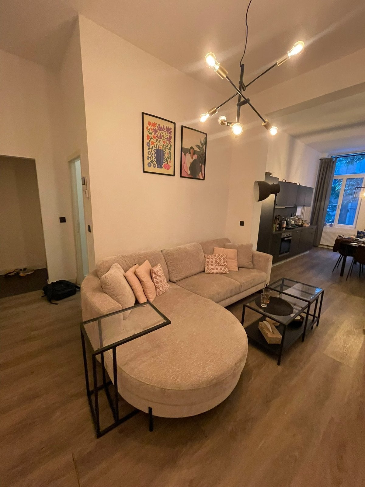 Beige zetel, Huis en Inrichting, Ophalen, Zo goed als nieuw, Stof