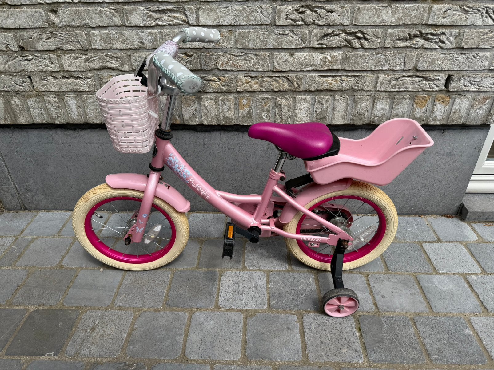 Kinderfiets roze - meisjes fiets met zijwieltjes, Fietsen en Brommers, Ophalen, Terugtraprem, Zijwieltjes, Gebruikt