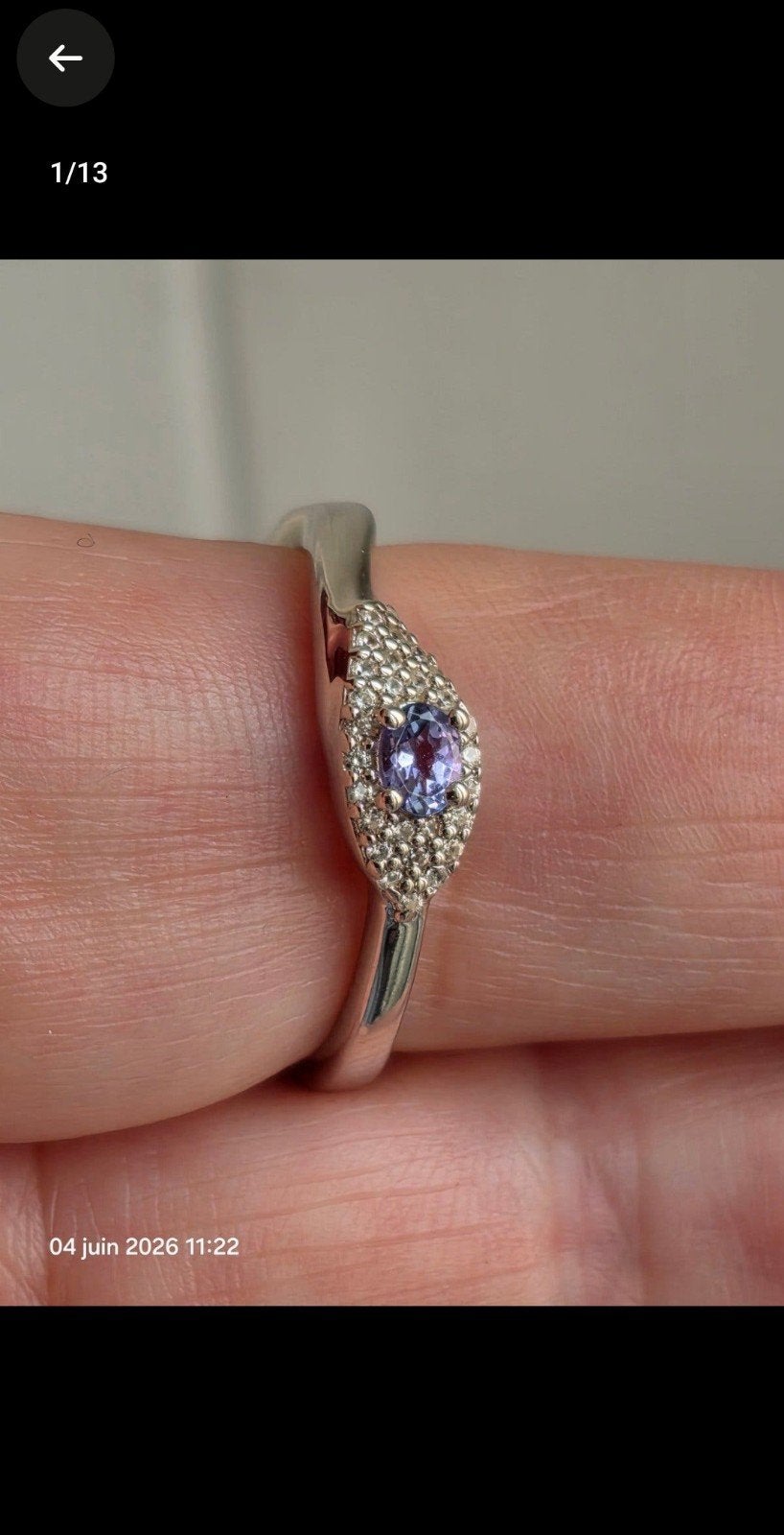 Vergulde ring van sterling zilver met tanzaniet en certific, Ophalen, Nieuw, Met edelsteen, Dame