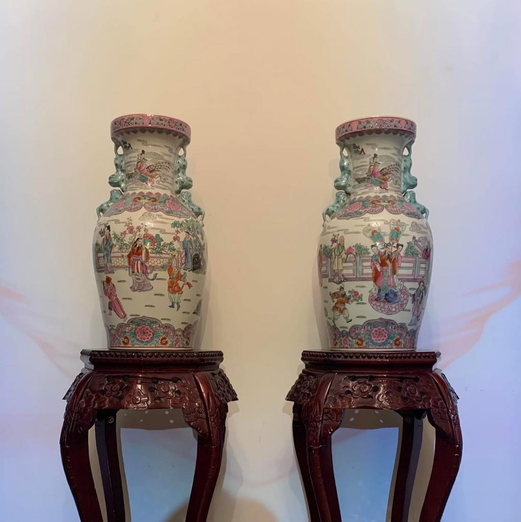 MAGNIFICENT COUPLE ABCIENT FAMILYROSE VASE WONDERFUL MOTIF, Ophalen, Zo goed als nieuw