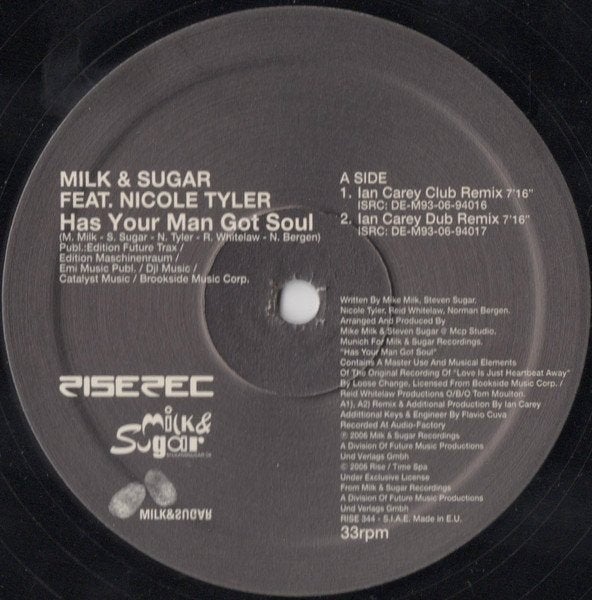 Milk & Sugar Feat. Nicole Tyler - Has Your Man Got Soul, Cd's en Dvd's, Ophalen of Verzenden, Zo goed als nieuw, 12 inch, House