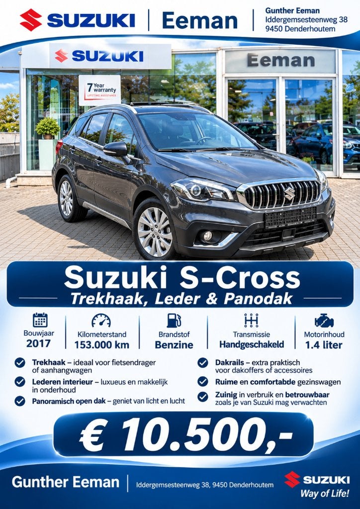 Suzuki S-Cross | Attelage de remorque, cuir et Panodak, Autos, Cuir, Achat, Entreprise, https://public.car-pass.be/TSMJYAA2S00750591