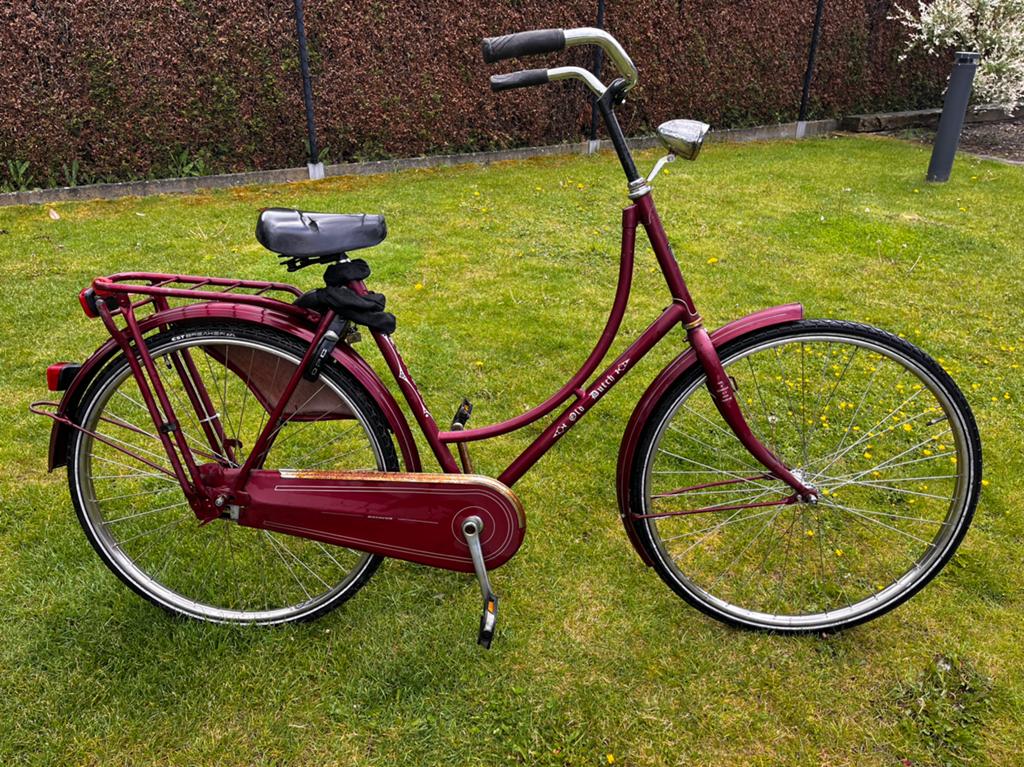 Oma fiets rood, Ophalen, Gebruikt, Terugtraprem