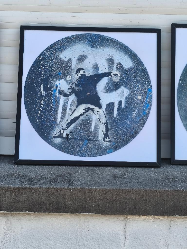 Huile sur disque vinyle bansky signe Damien Paul gal, Enlèvement ou Envoi