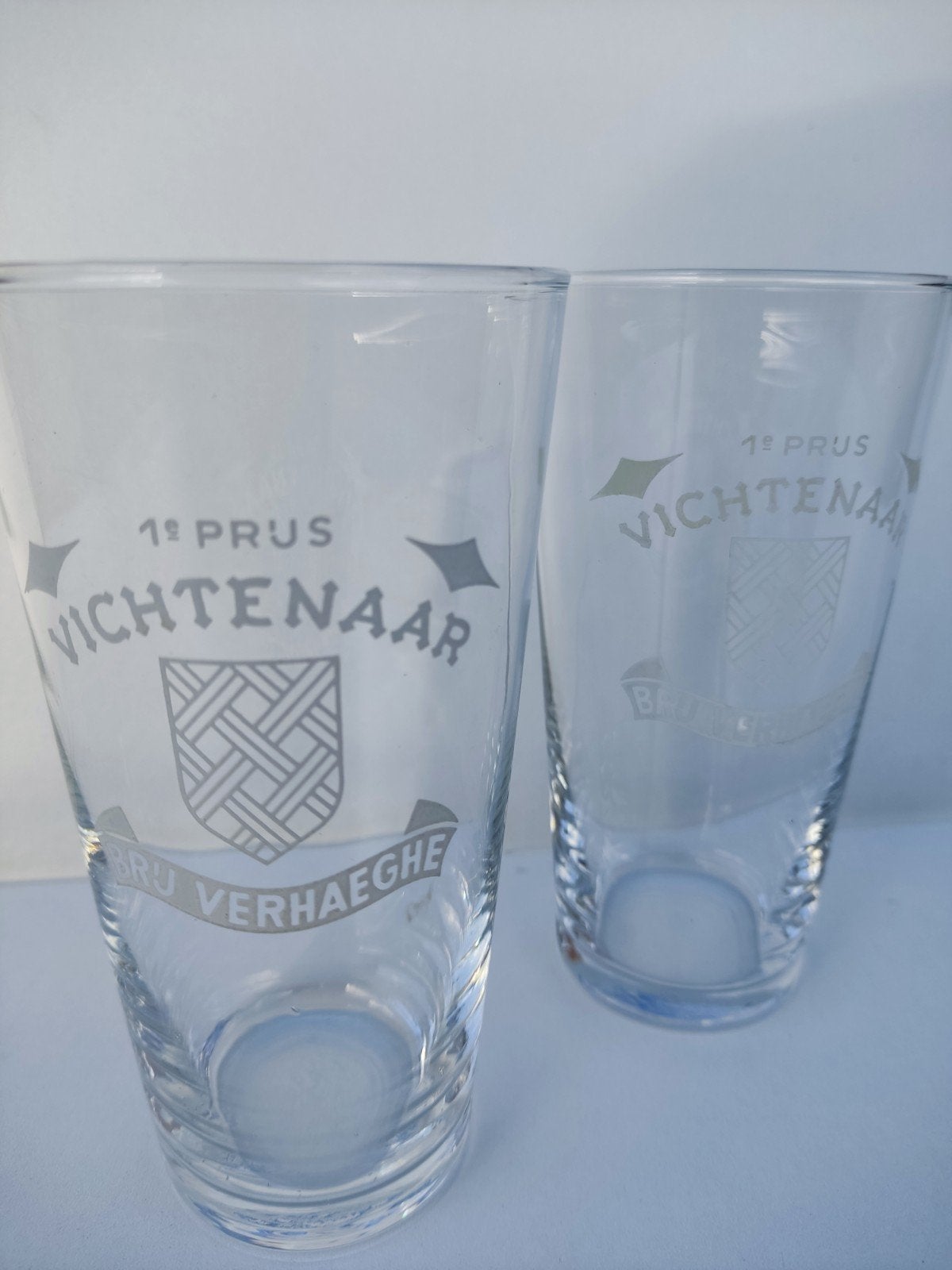 Oude Bierglazen Vichtenaar (Brouwerij Verhaeghe) - Set van 2, Ophalen, Zo goed als nieuw, Bierglas