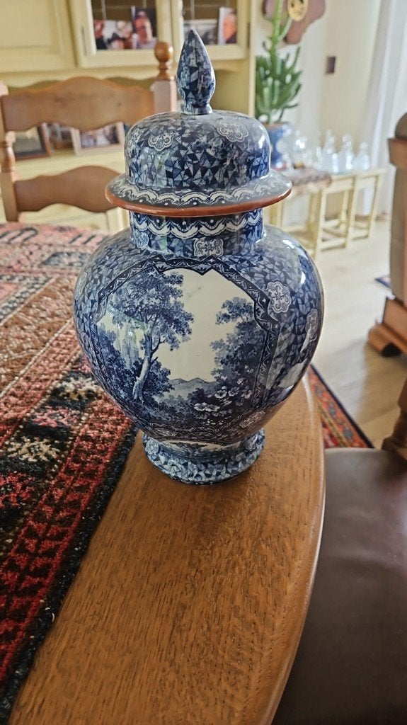 vaas antiek Villeroy en Boch flamand met deksel 33 cm, Antiquités & Art, Enlèvement ou Envoi