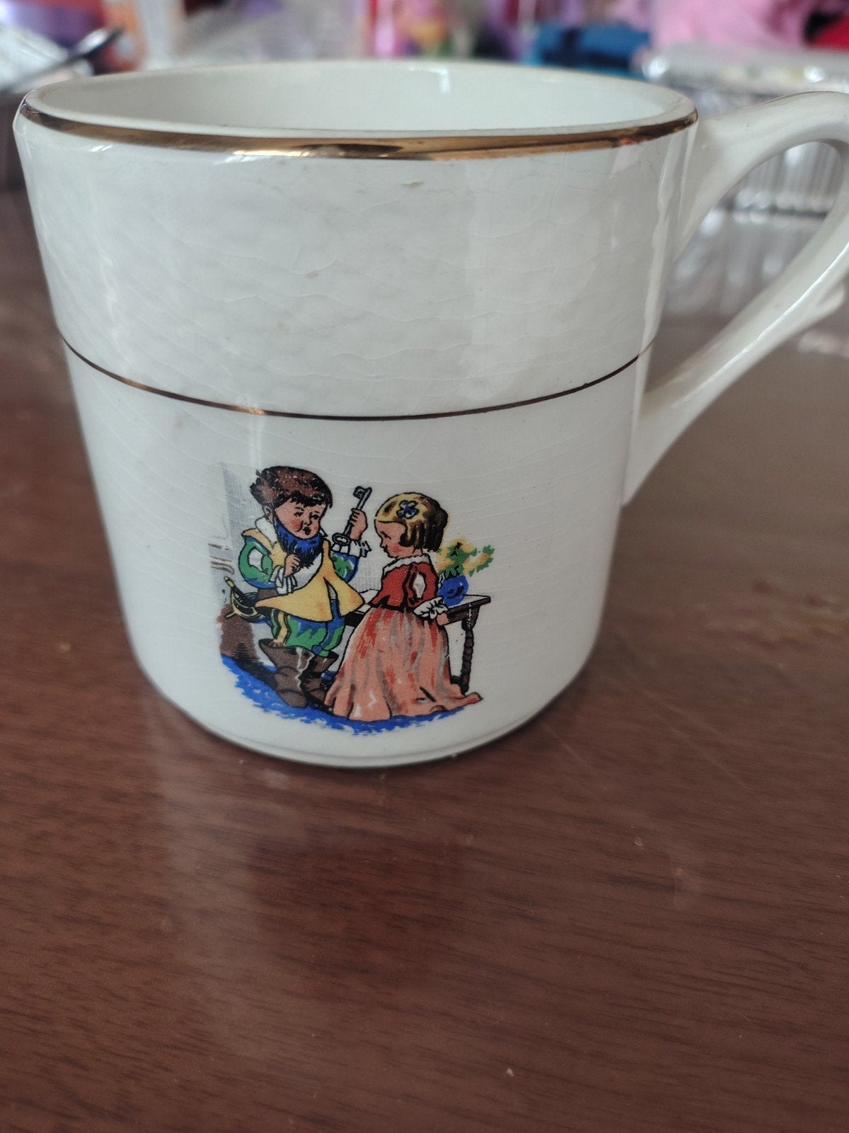Vintage porseleinen kinderkopje - (reus en klein duimpje), Ophalen of Verzenden