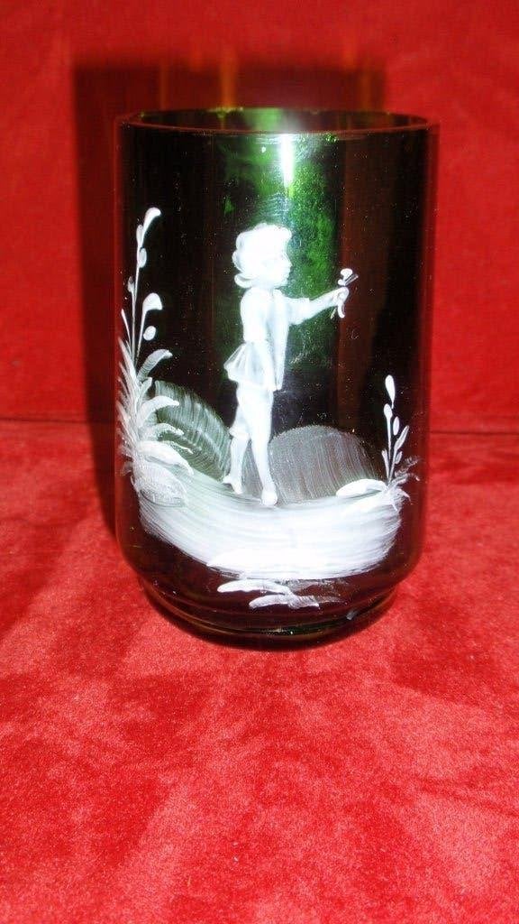 Zeer oud Mary Gregory glas met email beschildering, Antiquités & Art, Enlèvement ou Envoi