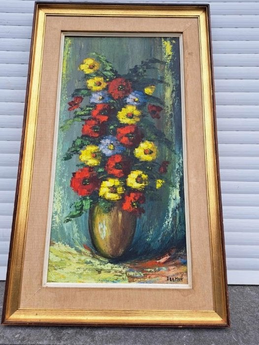 huile sur toile fleur signe a de man, Antiquités & Art, Enlèvement ou Envoi, Toile