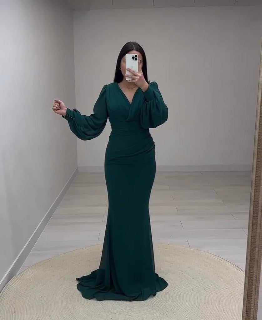Chique Groene Lange Jurk – Perfect voor Trouwfeest / Gala, Galajurk, Nieuw, Ophalen of Verzenden, Maat 36 (S)