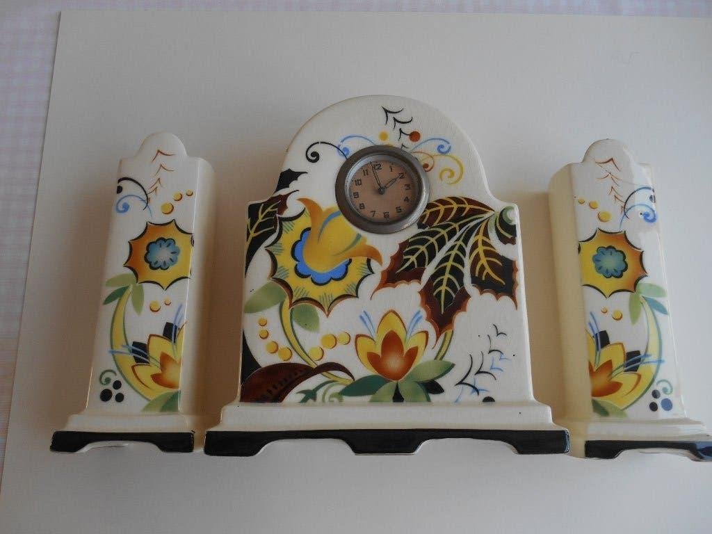Mooi Art-Deco schouwstuk klok en 2 vazen, Antiek en Kunst, Ophalen