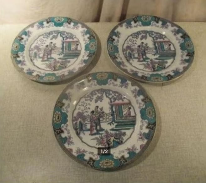 3 Antieke Chinoiserie-borden - ca 1890 - Boch Frères Canton, Antiek en Kunst, Ophalen of Verzenden