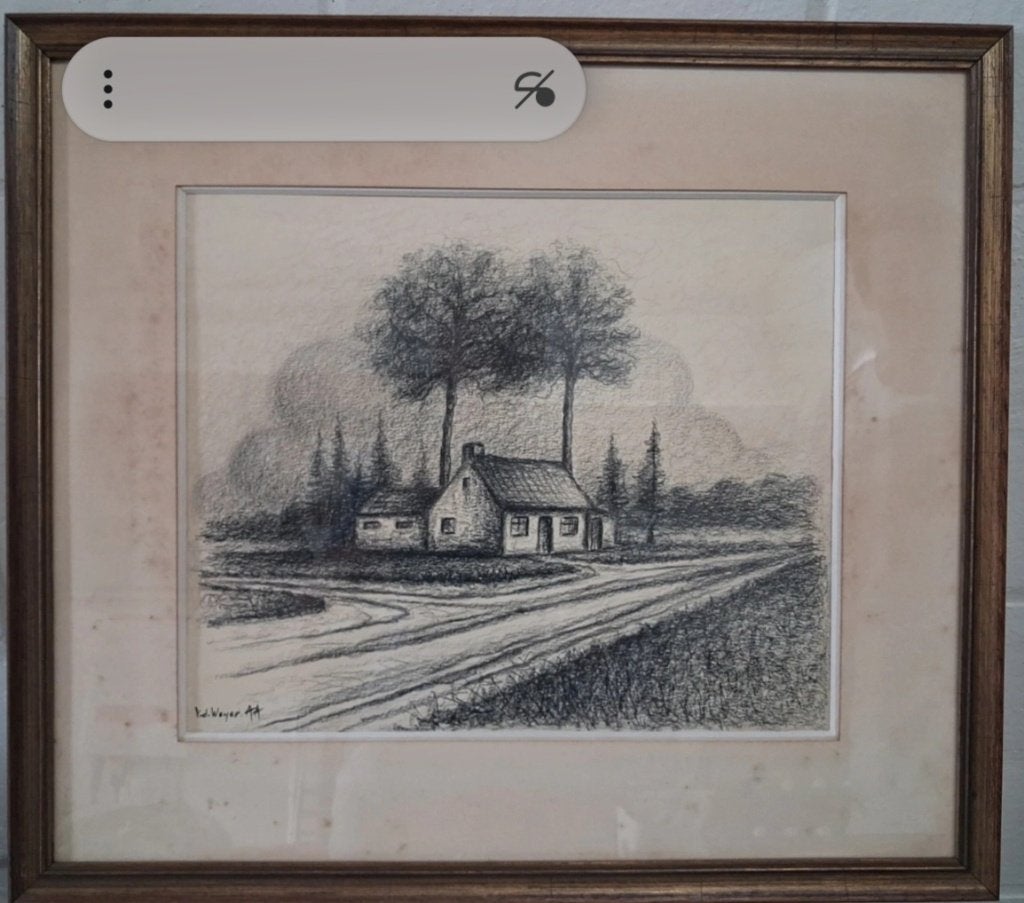 un dessin au fusain, Antiquités & Art, Art | Peinture | Classique, Paysage, Encadré, Enlèvement, Dessin