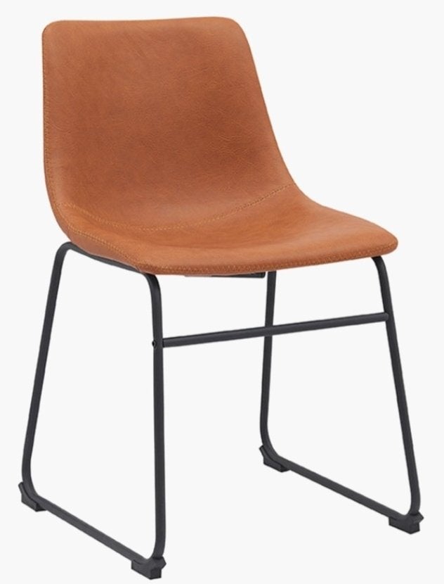 10 stoelen camel kleurige zit met zwart metalen onderstel, Huis en Inrichting, Stoelen, Ophalen, Gebruikt, Zwart, Modern
