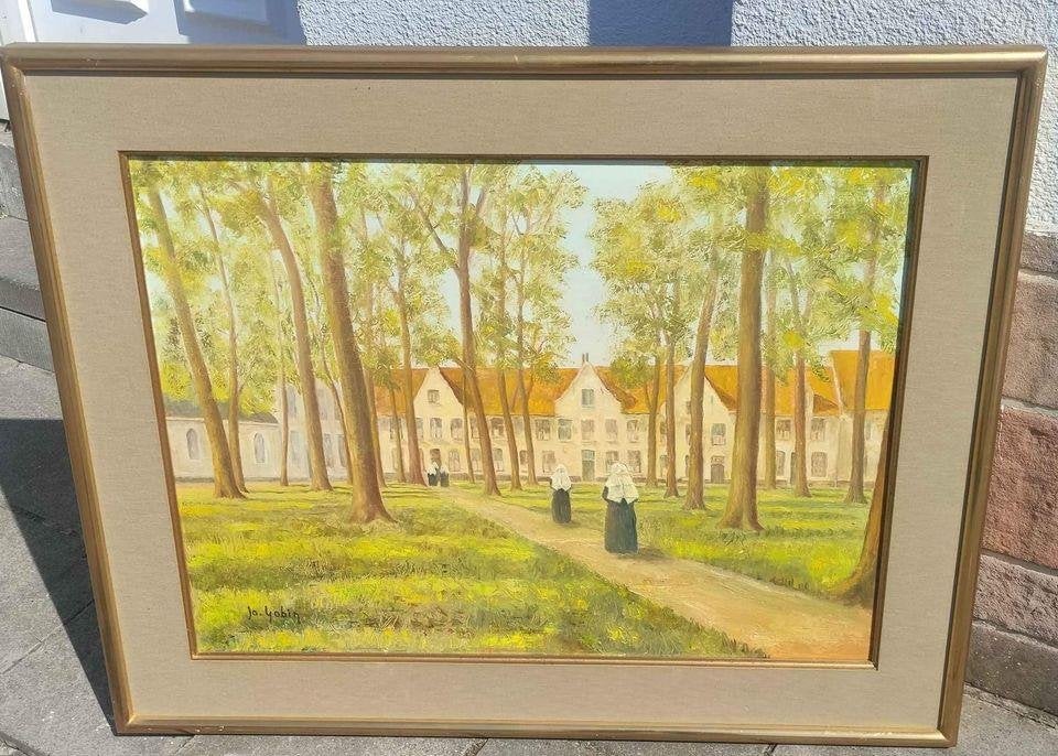 huile sur toile beguinage signe johanna gobin, Antiquités & Art, Enlèvement