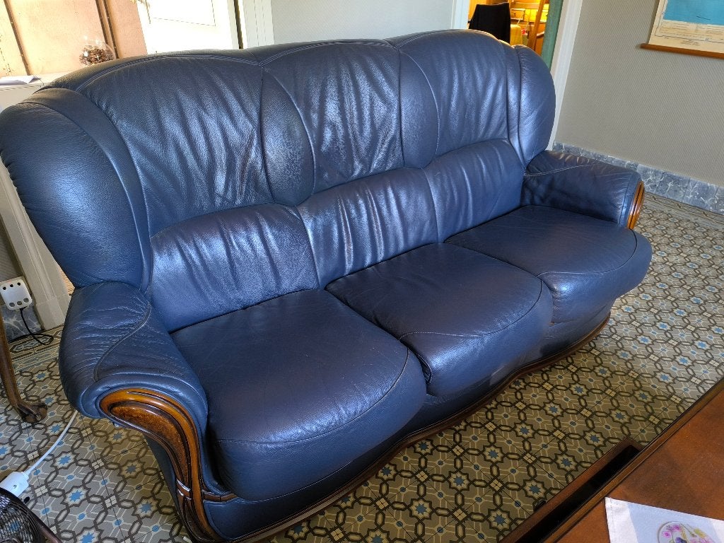Canapé cuir bleu foncé, Ophalen, Gebruikt, 150 tot 200 cm, Driepersoons