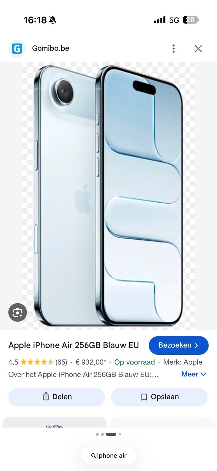 Iphone air, Enlèvement ou Envoi, Comme neuf, Apple, Bleu