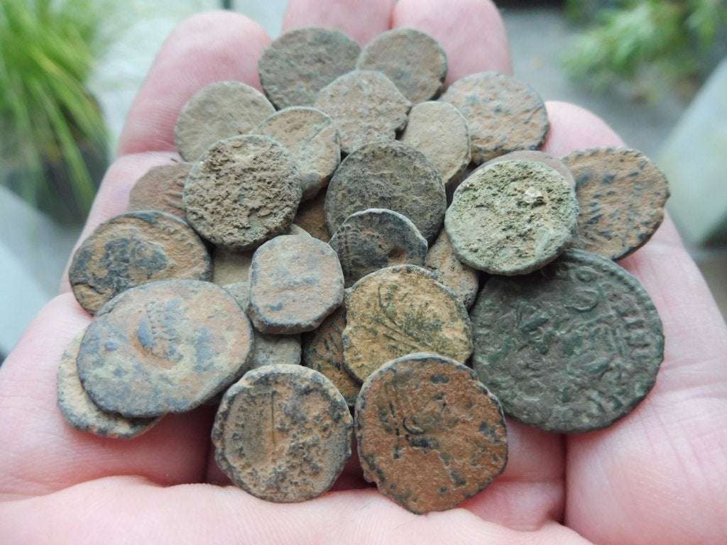 34 Romeinse bronzen munten bodemvondst (3e en 4e eeuw), Ophalen of Verzenden, Overige landen, Setje