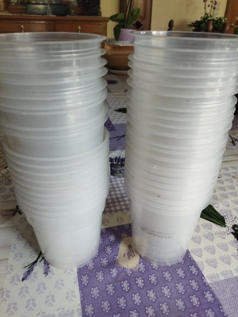 40 doorzichtige plastic potjes, Tuin en Terras