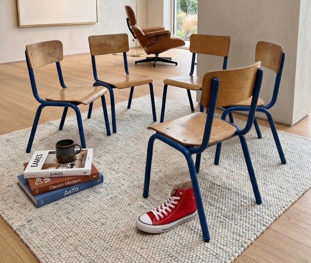 4 kinderstoelen, Ophalen, Gebruikt, Blauw, Vintage