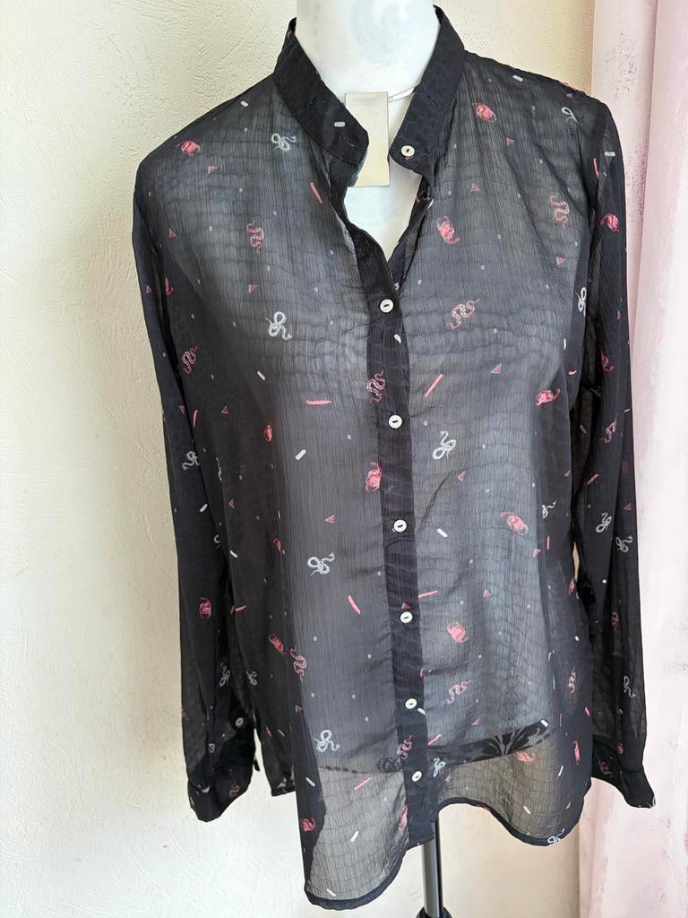 Chemisier transparent imprimé – Garcia Jeans – Taille L, Enlèvement ou Envoi, Comme neuf, Noir