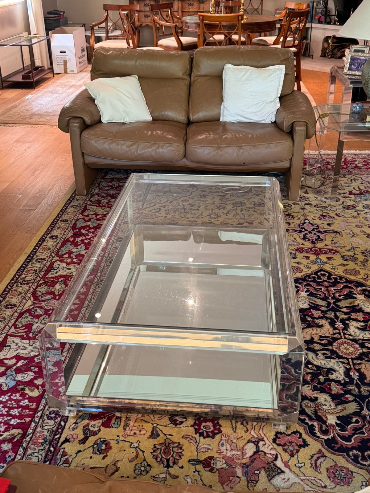 Glazen salontafel met spiegel-bodem, Huis en Inrichting, Ophalen, Zo goed als nieuw, Glas, Rechthoekig