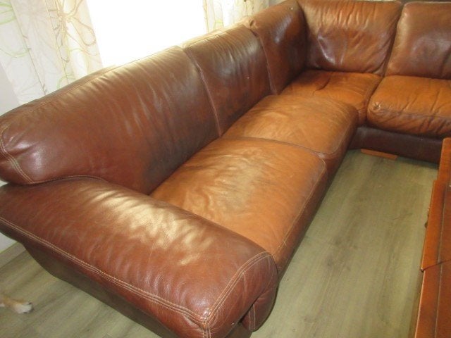 salon en cuir de buffle épais, marron miel, Maison & Meubles, Canapés | Coins salons complets, Enlèvement, Utilisé, Cuir