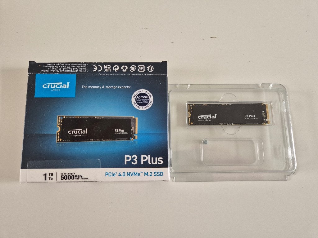 Crucial P3 Plus 1TB NVMe M.2 SSD (Gen4 - 5000 MB/s), Computers en Software, Harde schijven, Zo goed als nieuw, Laptop, Intern