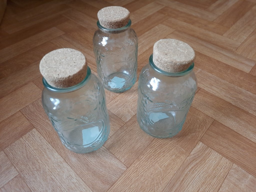 3 nieuwe glazen sier bewaar bokaals met kurken afsluiting, Enlèvement ou Envoi, Neuf